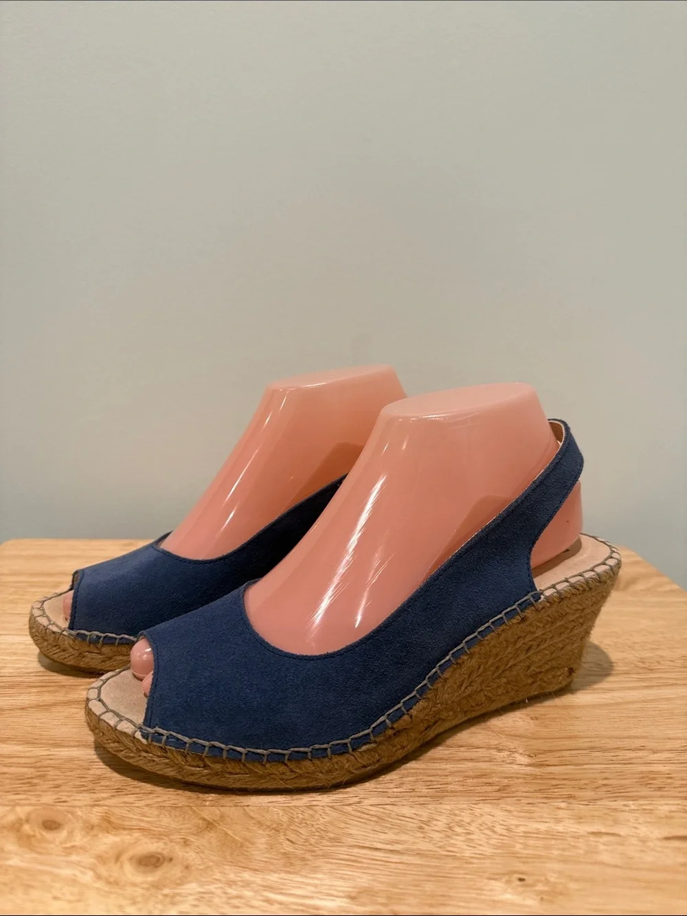 Fabiolas Blue Suede Leather Espadrille Wedge Slingback - Women's Size 38